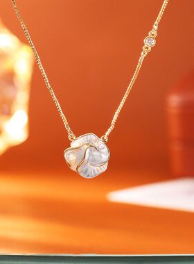 清新甜美山茶花项链铜镀真金高级