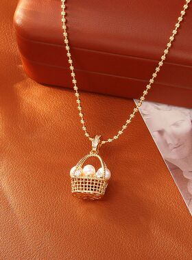 爆款法式编织镂空花篮项链设计