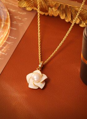 创意设计碎贝山茶花滴油项链高级