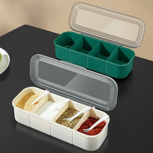 Seasoning box 4-grid integrated food grade multi-grid kitchen salt tank combination set household seasoning jar storage box
