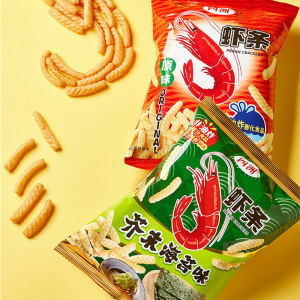 四洲芥末海苔味虾条怀旧膨化零食烧烤味香脆薯条非油炸儿童小吃