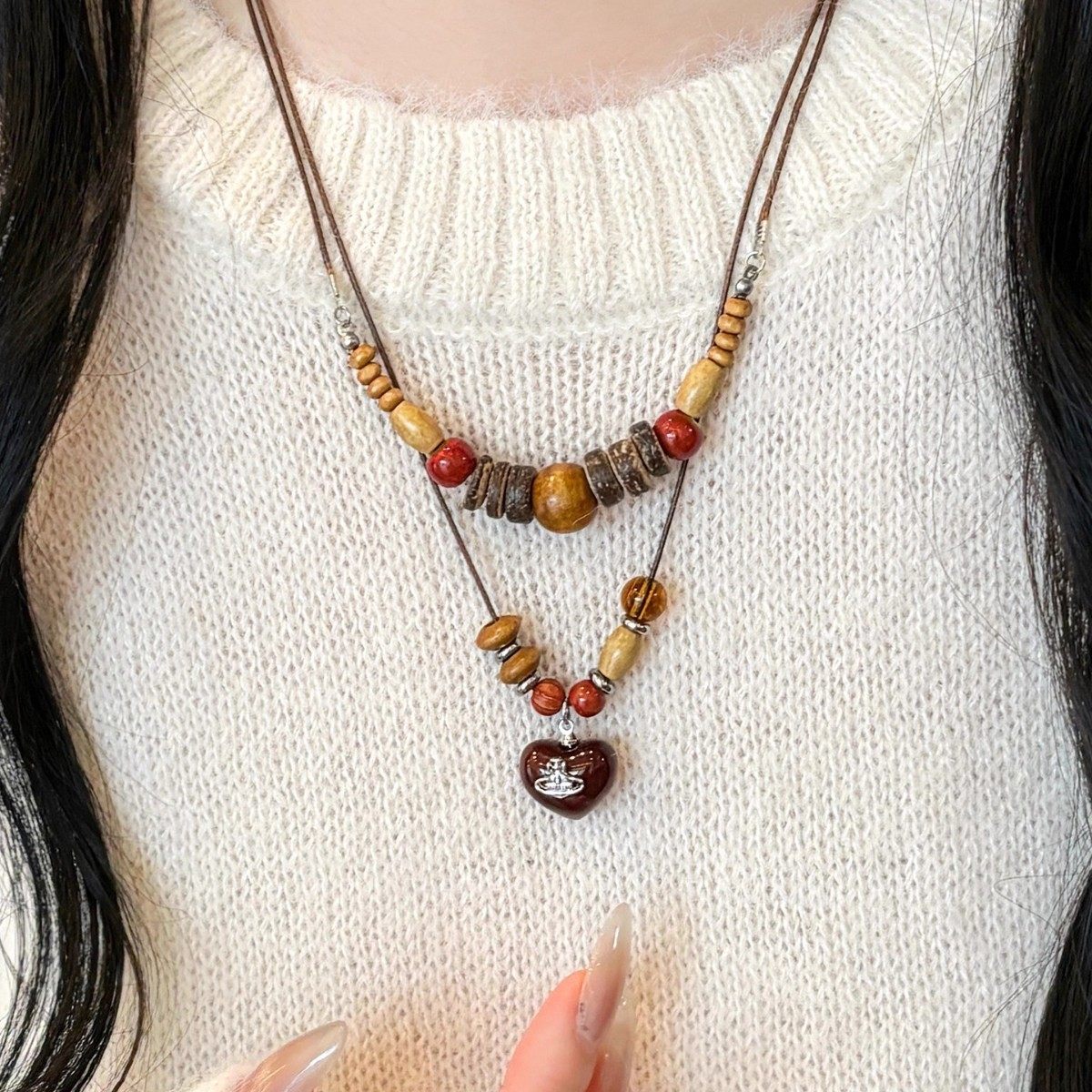 复古木质串珠吊坠项链女小众设计感民族风配饰时尚长款百搭毛衣,淘宝优惠券,粉丝福利购,淘宝优惠卷