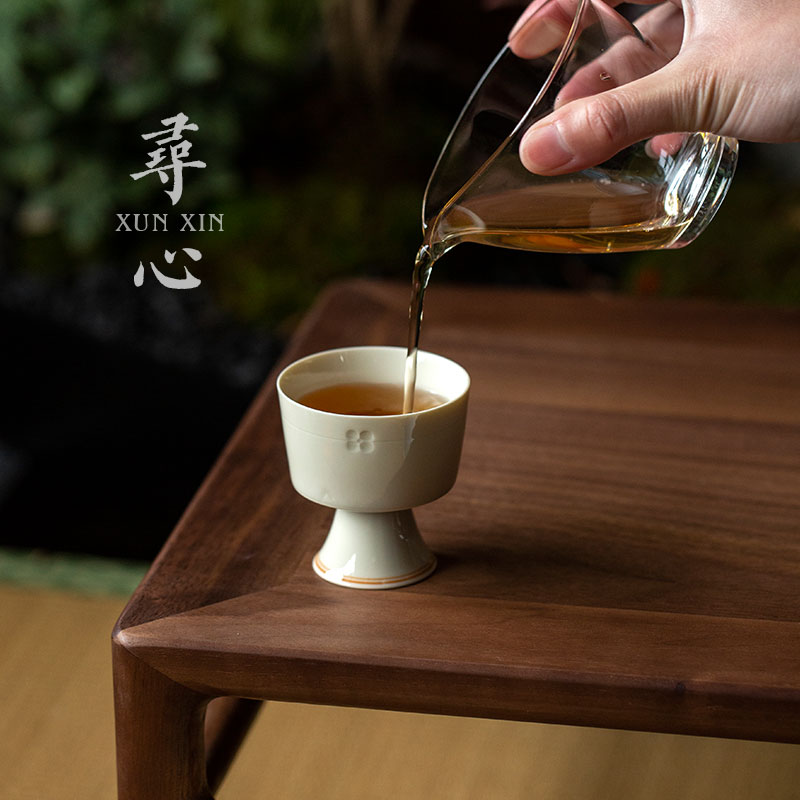 寻心仿古定窑主人杯陶瓷高脚茶杯家用功夫茶具专用单杯个人杯定制-图1