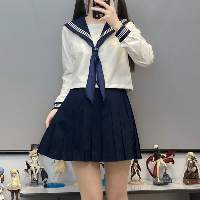 白黑三本JK制服裙基础款秋柚语水手服不良日系学院风套装短袖长裙 - 图3