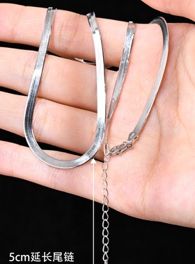 S925银刀片链纯银项链粗链黄金色