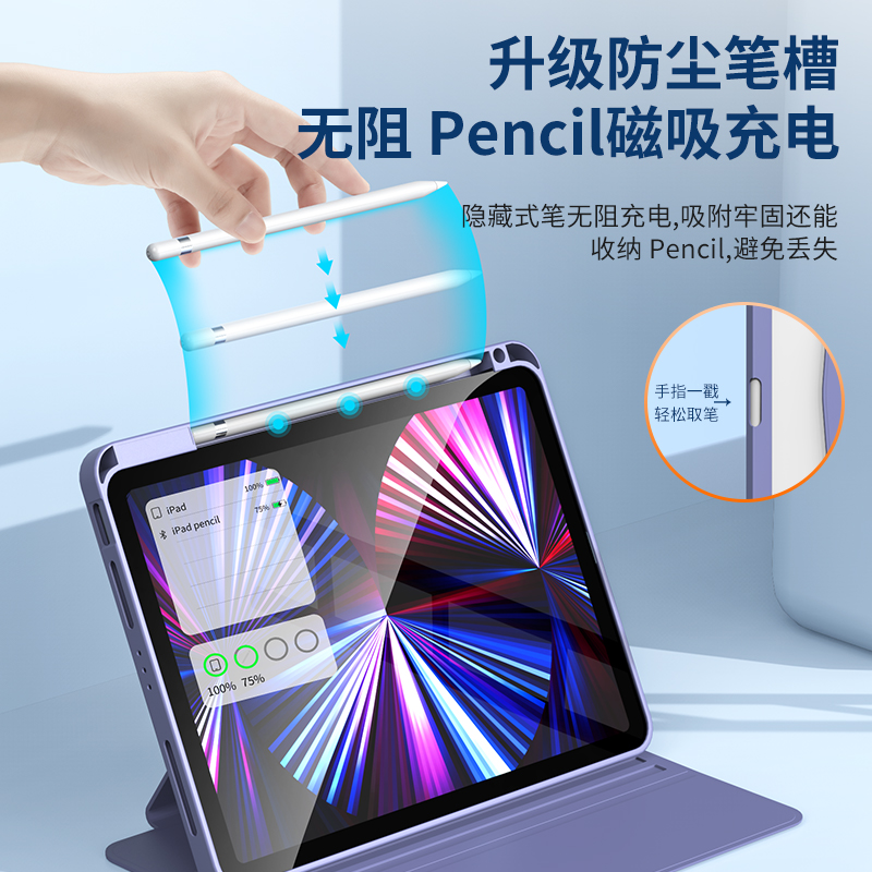 【新品1080°旋转】适用ipad保护套2022款pro11带笔槽平板12.9英寸防摔苹果Air5/4防弯mini6硬壳透明9代10.2-图1