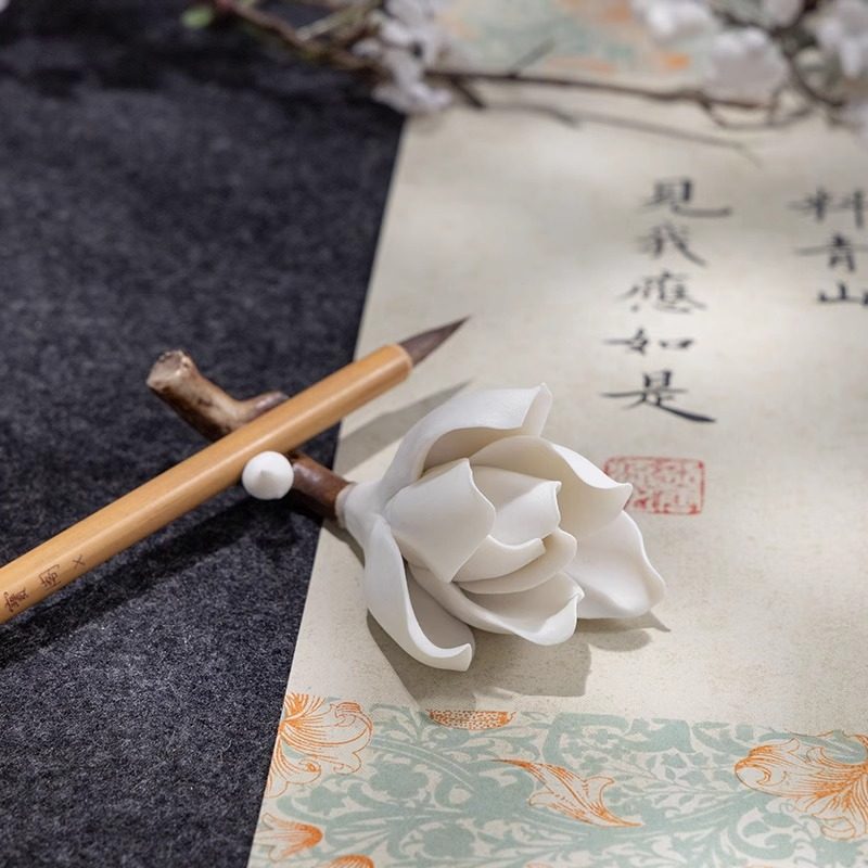 兰斋玉兰花毛笔架瓷器笔搁创意学生笔搁纸尺古风国风新中式禅意文创书法国画用品文房四宝礼物桌面小摆件,淘宝优惠券,粉丝福利购,淘宝优惠卷