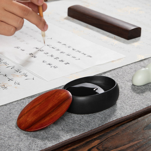 兰斋掌中宝砚台书法专用随身研磨带盖小砚台书画墨池墨碟小楷墨汁墨盘毛笔练字文房四宝天然原石黑龙尾歙砚 - 图3