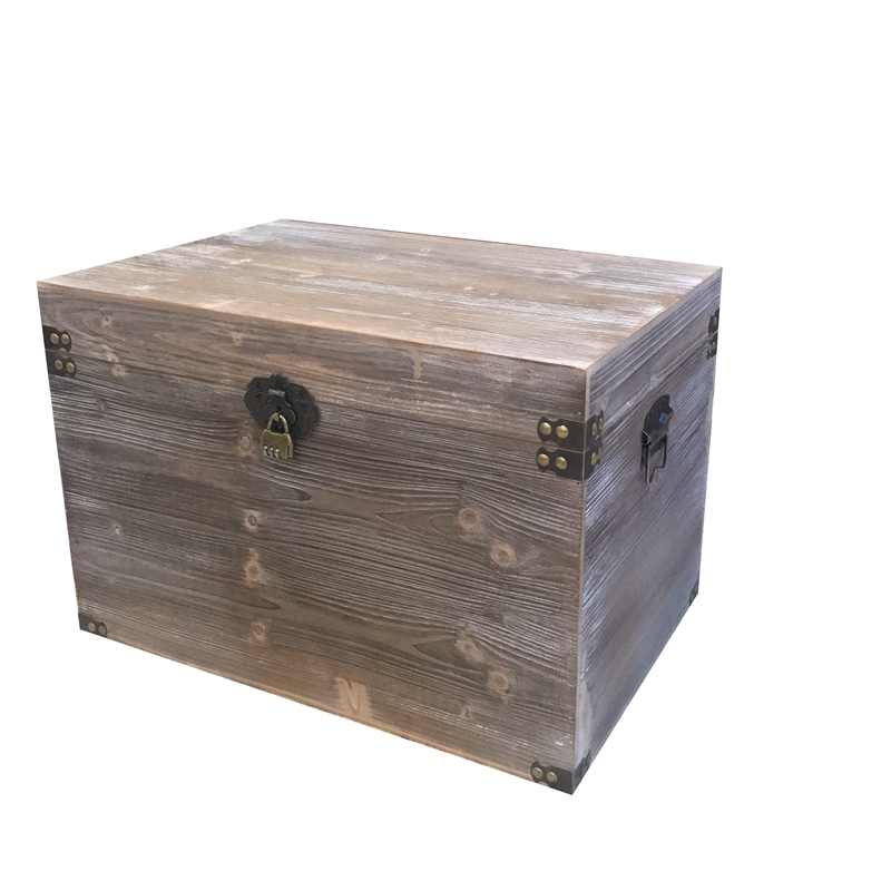 实木收纳盒带锁木箱做旧复古大木箱子长方形储物箱杂物整理收纳箱 - 图3