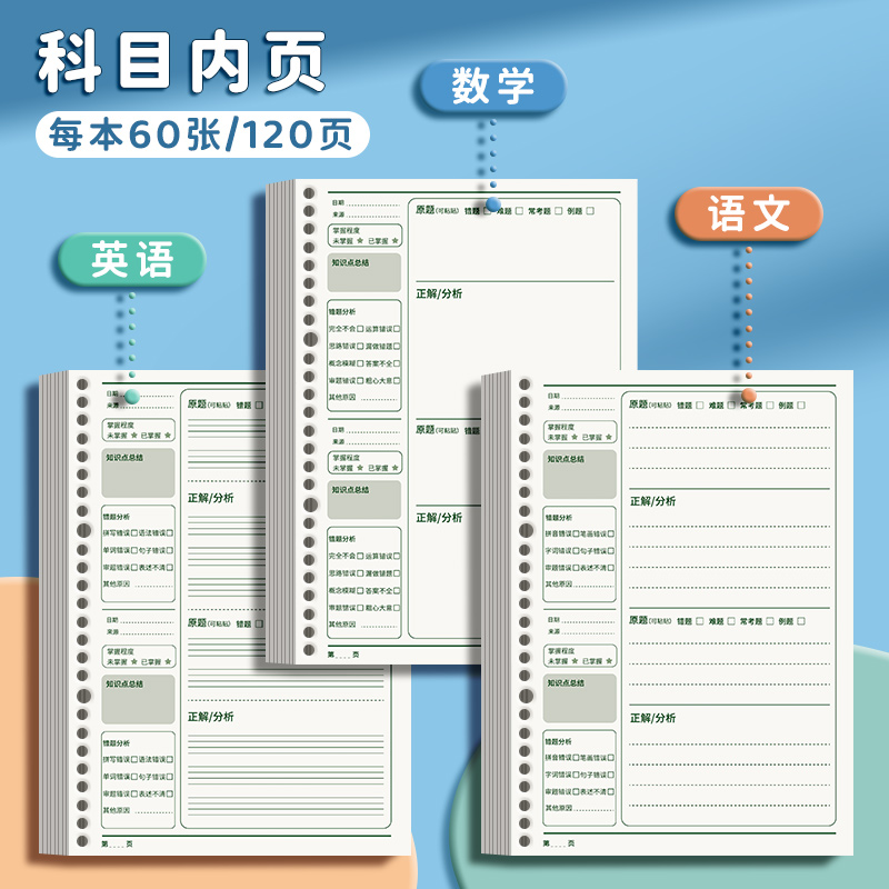 错题本小学生专用活页笔记本数学纠错二年级错题集改错本一年级三四五六年级英语语文整理本易错整理订正神器-图1