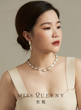 MissQueeny白珐琅叶子项链