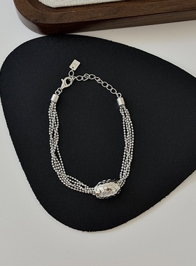 《橄榄球》ins设计师款轻奢风多层米珠切割蹦迪珠手链s925纯银链