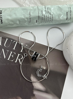 《黑色系》韩版时尚冷淡风黑色路通吊坠项链s925银饰锆石吊坠项链