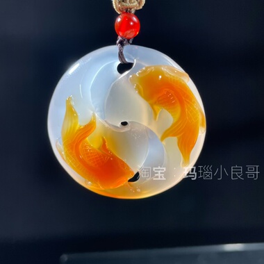 天然玛瑙时来运转双鱼吊坠精工巧色雕刻莫比乌斯环项链挂件男女款