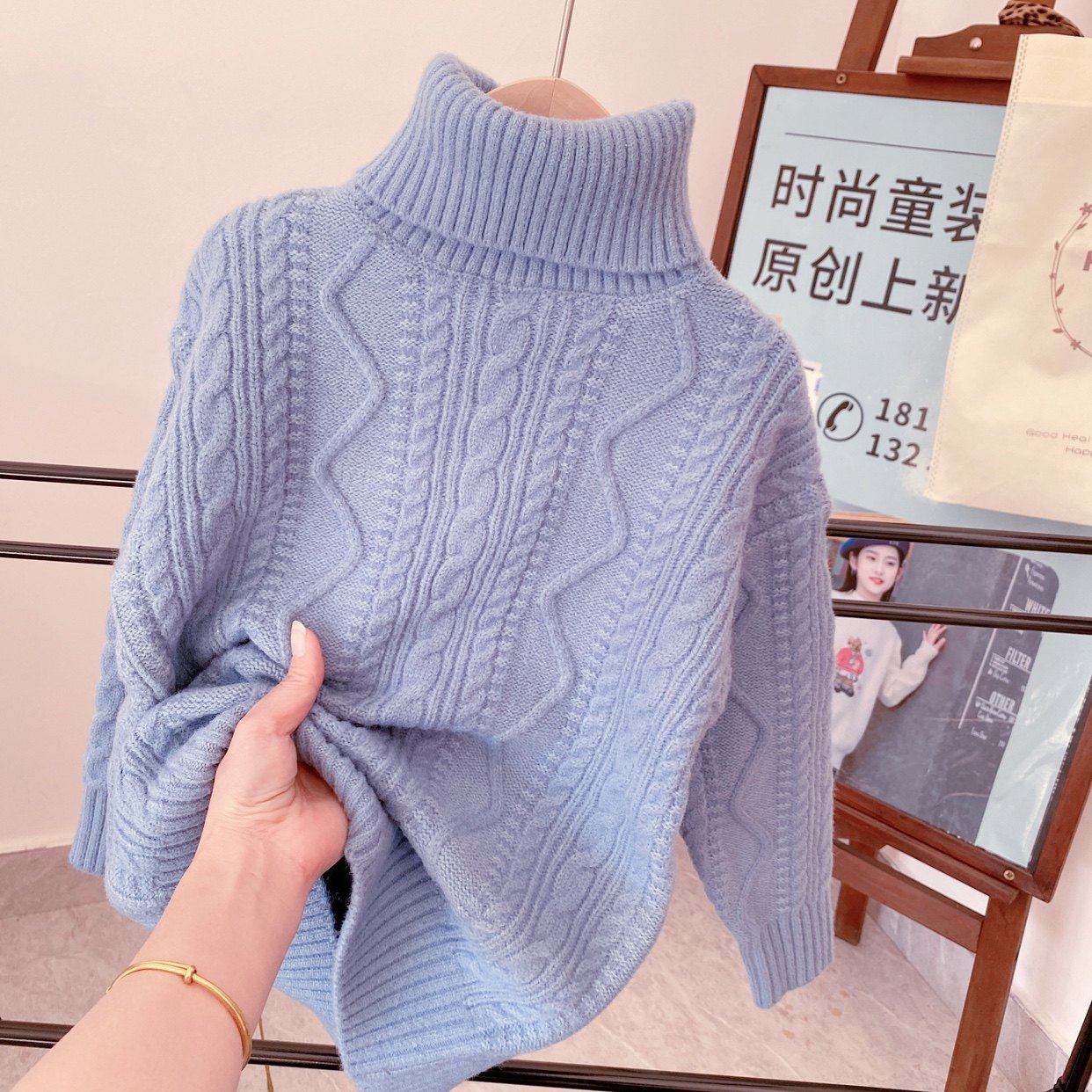 全棉男童毛衣两翻领2025新款秋冬装儿童针织衫女孩高领内搭大童打,淘宝优惠券,粉丝福利购,淘宝优惠卷