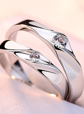 S925银简约闭口情侣款钻戒送女友