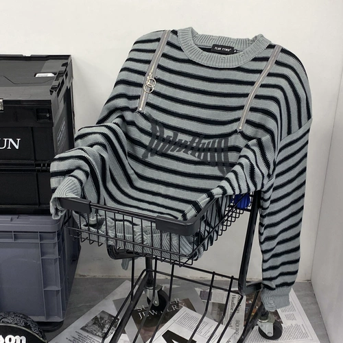 Дизайнерский демисезонный трикотажный свитер с молнией, в американском стиле, тренд сезона