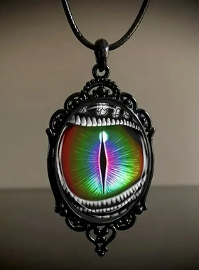 高级哥特朋克维多利亚风格吊坠项链黑色相框梦幻魔鬼眼黑色项链