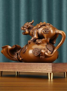 紫铜钱袋貔貅瑞兽摆件家居玄关办公室工艺品礼品