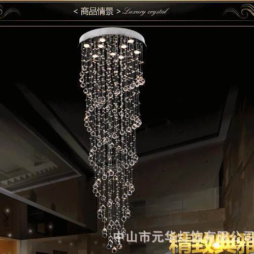 中山双螺旋水晶吊灯复式楼水晶吊灯现代简约别墅旋转楼梯吊灯led - 图0