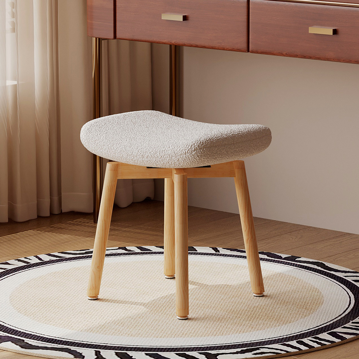 可旋转实木梳妆凳女生卧室奶油风梳妆台椅子高颜值不占空间马鞍凳,淘宝优惠券,粉丝福利购,淘宝优惠卷