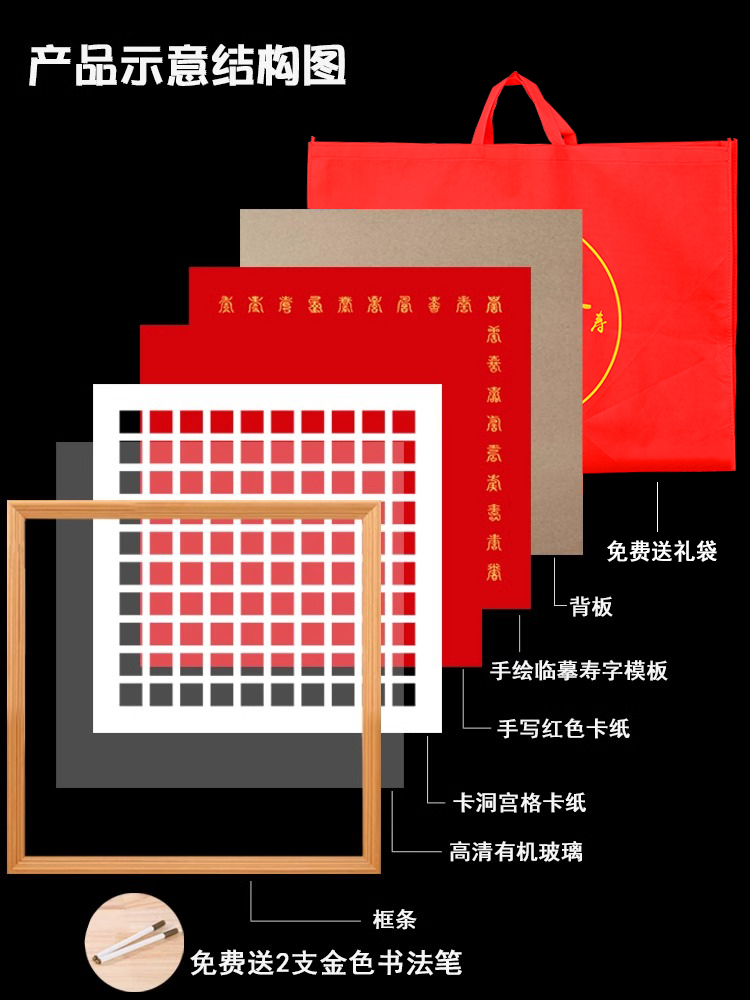 百寿图贺寿diy手写寿字临摹老人生日礼物48 100宫格创意手工框架-图2