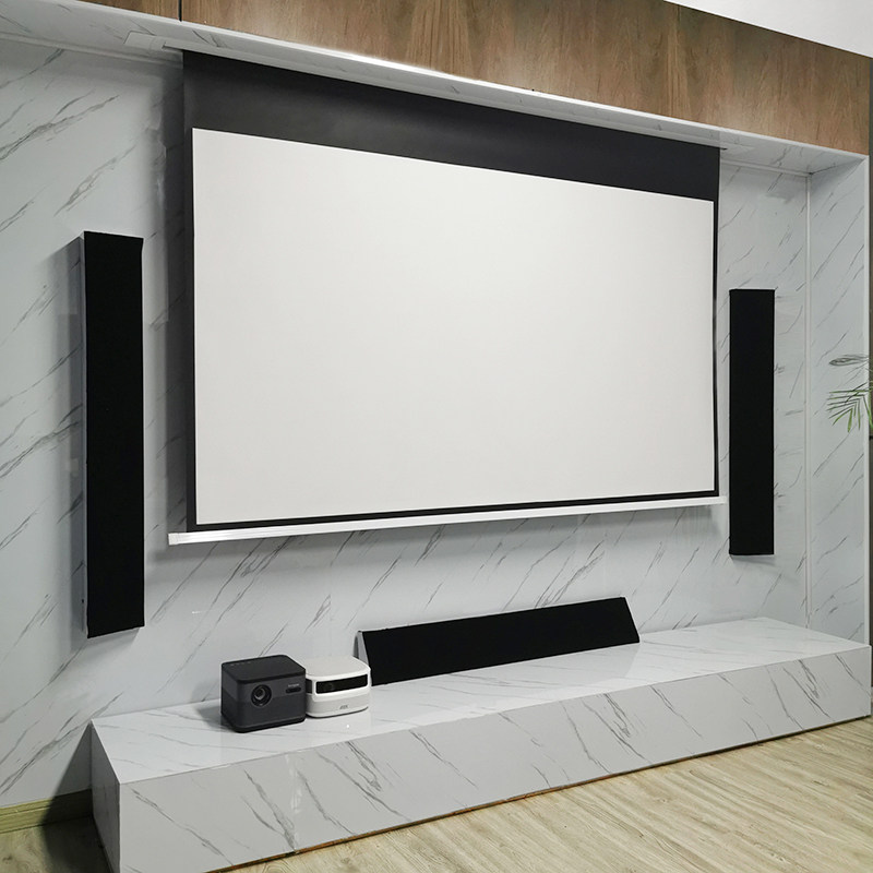 极米h6投影仪拉线电动幕布隐藏嵌入式天花幕布当贝X3 h5投影机家用吊顶暗装音响电动升降碳晶4K抗光投影幕布_虎窝淘