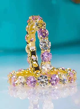 D色莫桑石粉白间隔排戒