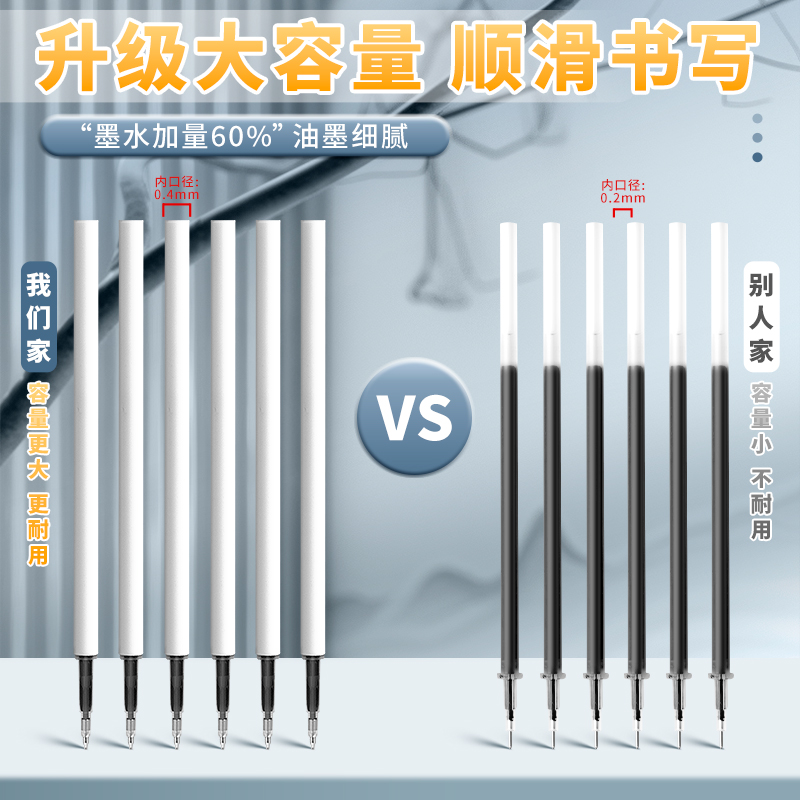 100支CS尖按动笔芯按动笔中性笔芯圆珠笔芯0.5黑色st替芯按压式替换水笔芯葫芦头速干碳素笔加强型刷题笔专用