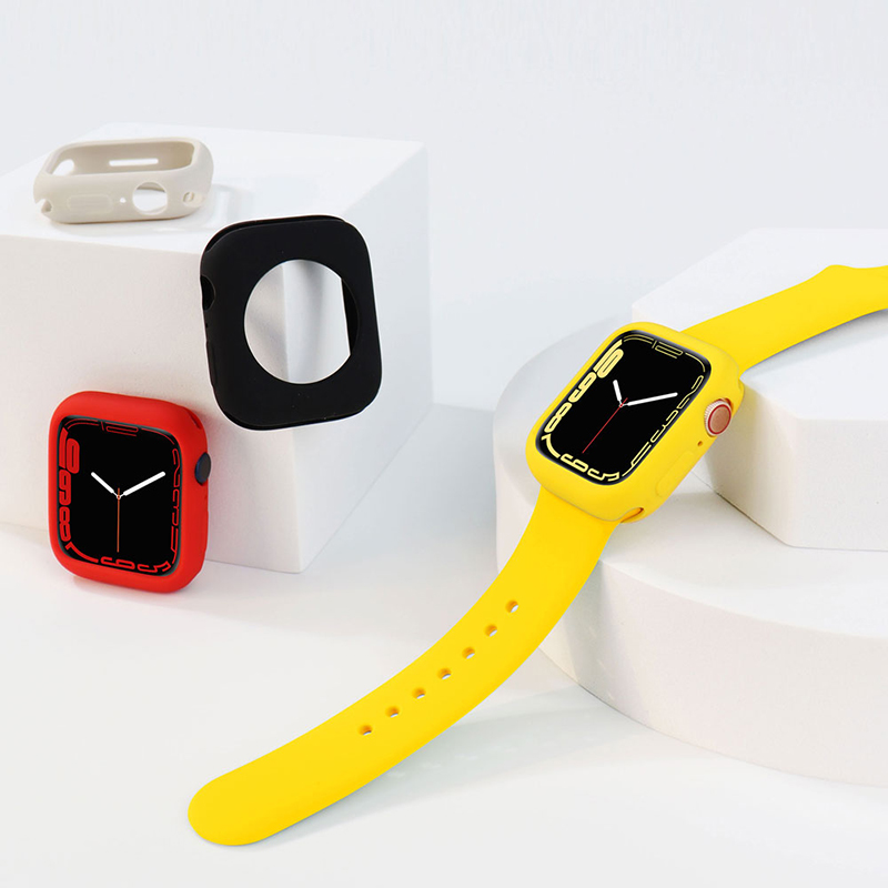 适用苹果手表保护壳+表带套装iwatch7保护套6/5/4/3/2/se代软硅胶apple watch s9表套series8超薄糖果色防摔-图3