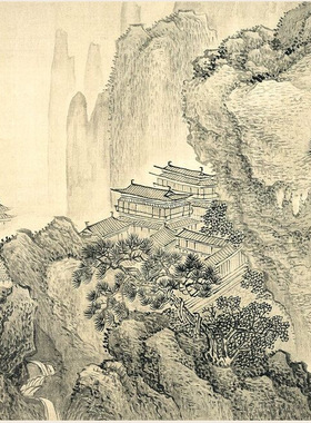 王翚溪山行旅图全卷长卷清代古山