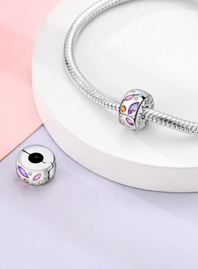 2024新品潘家风格手链珠子铜镀银闪耀彩色宝石固定夹几何线条系列