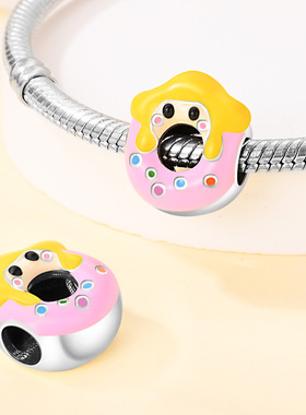 一件代发欧美跨境热销铜镀银925卡通联动甜甜圈龙猫DIY手链项链珠