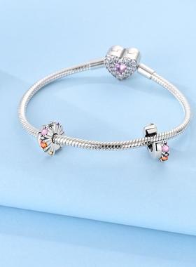 新款潘家手链适用珠子S925纯银炫彩拼接固定夹DIY几何线条系列