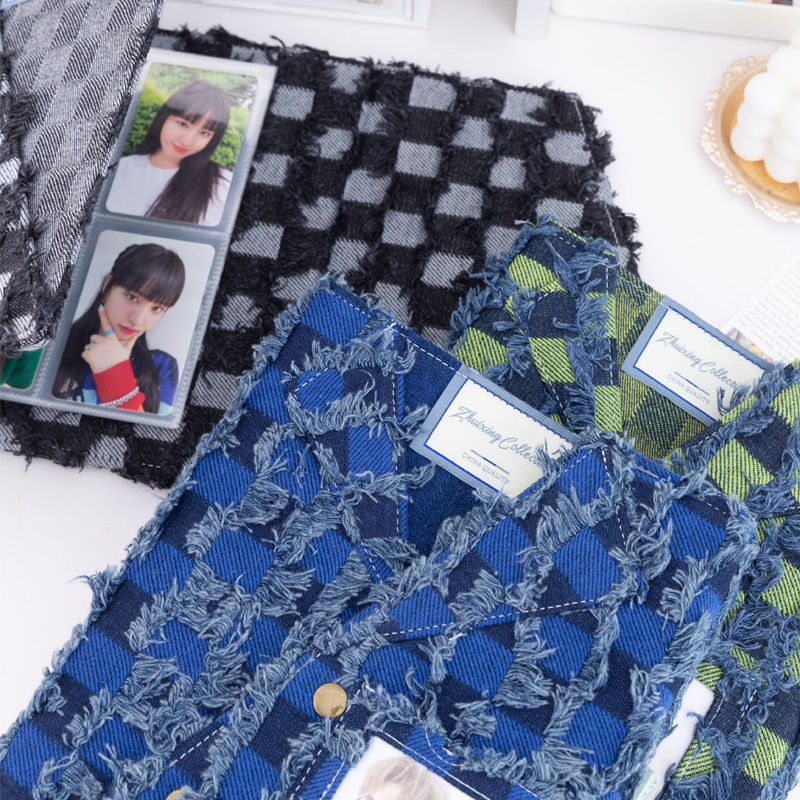 四宫格卡册棋盘格牛仔小卡收纳册拍立得磁吸相册3寸活页加厚内页追星收纳爱豆专辑小卡卡册a6卡册内页 - 图2