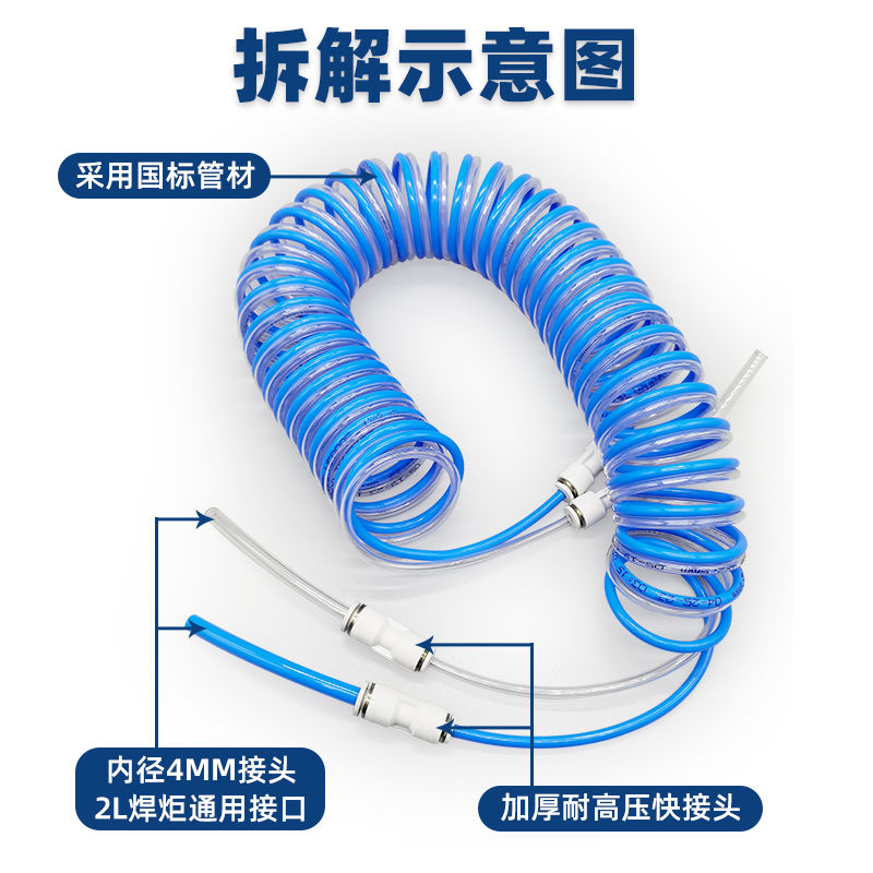 2升便携式焊炬弹簧管4mm快插气管燃氧气管气带气绳2L焊枪连接软管 - 图1