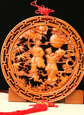 桃木木雕中国结和合挂件