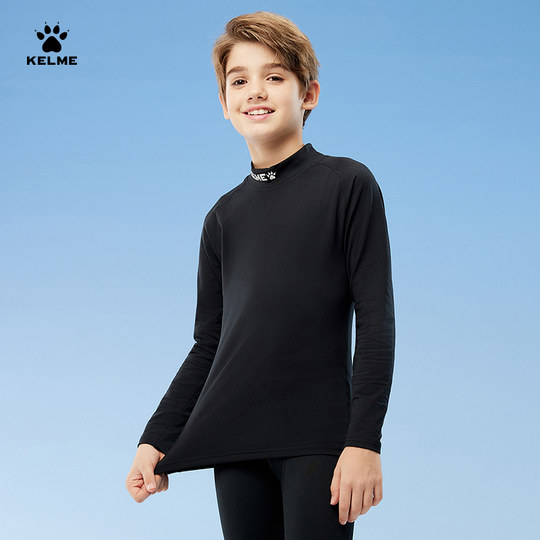 KELME卡尔美儿童运动T恤男女紧身衣长袖加绒打底衫足球训练服套装