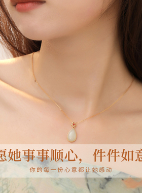 YFANXI和田玉兰花项链母亲节礼物