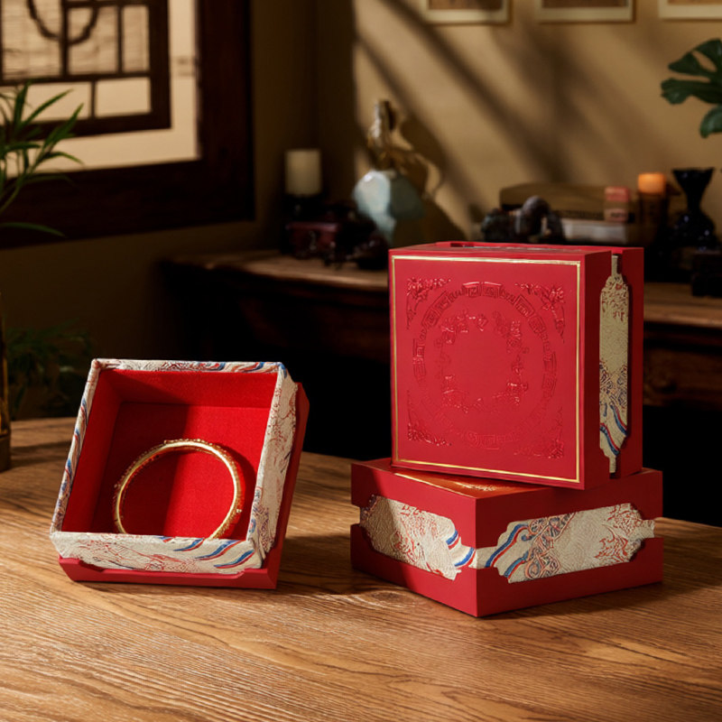 POLOFEST中国风黄金手镯收纳盒高档精致带首饰袋天地盖文玩手串盒,淘宝优惠券,粉丝福利购,淘宝优惠卷