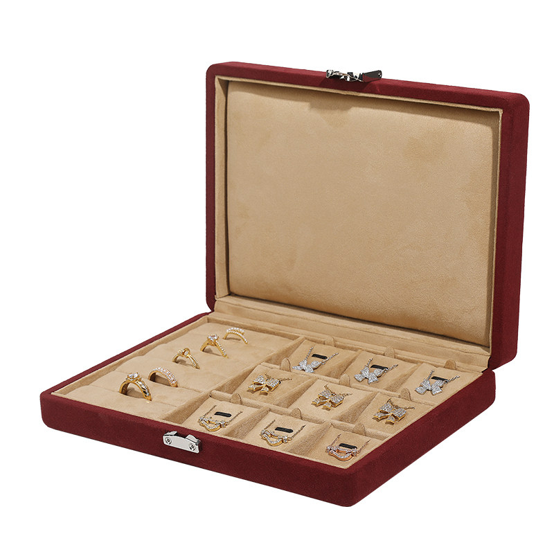 黄金手饰品首饰收纳盒高端枣红色麂皮毛绒布戒指项链珠宝盒收纳盒,淘宝优惠券,粉丝福利购,淘宝优惠卷