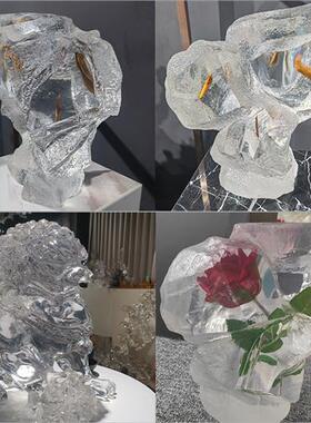 透明树脂工艺艺术品摆件创意水晶雕塑玄关软装抽象铂晶装饰品定制
