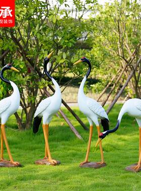 仿真仙鹤丹顶鹤雕塑花园庭院假山水池摆件玻璃钢动物园林景观装饰