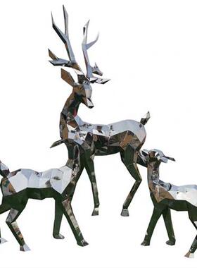 不锈钢鹿雕塑定制户外景观小品园林摆件铁艺金属镜面镂空几何小鹿