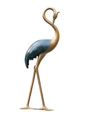 新中式仿铜仙鹤雕塑水池造景玻璃钢园林景观装饰户外丹顶鹤大摆件