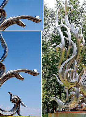 不锈钢凤凰雕塑定制大型广场景观创意孔雀烤漆动物羽翼金属摆件