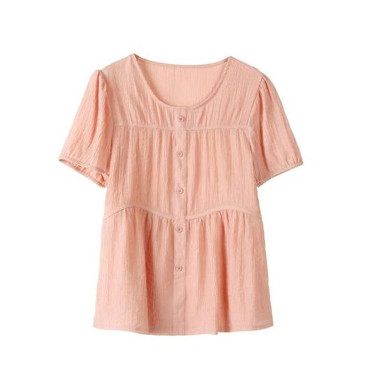 纯色短袖衬衫女夏季2025新款中年妈妈装洋气减龄高端大码上衣小衫