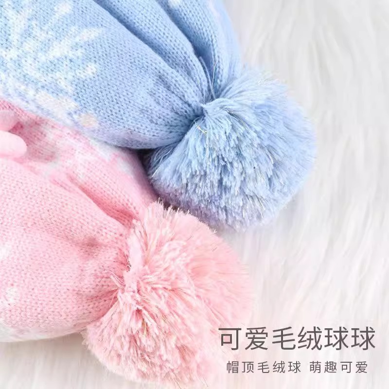 迪士尼艾莎公主帽子围巾全脂手套五指保暖加厚女加绒防风防冻冬季