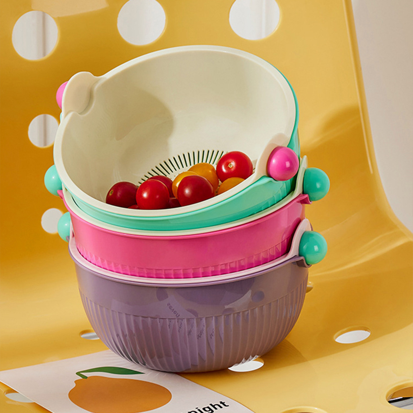 Auramoon.玖悦.双层洗菜沥水篮多巴胺圆球滤水果盘淘米篮 | 像片,淘宝优惠券,粉丝福利购,淘宝优惠卷