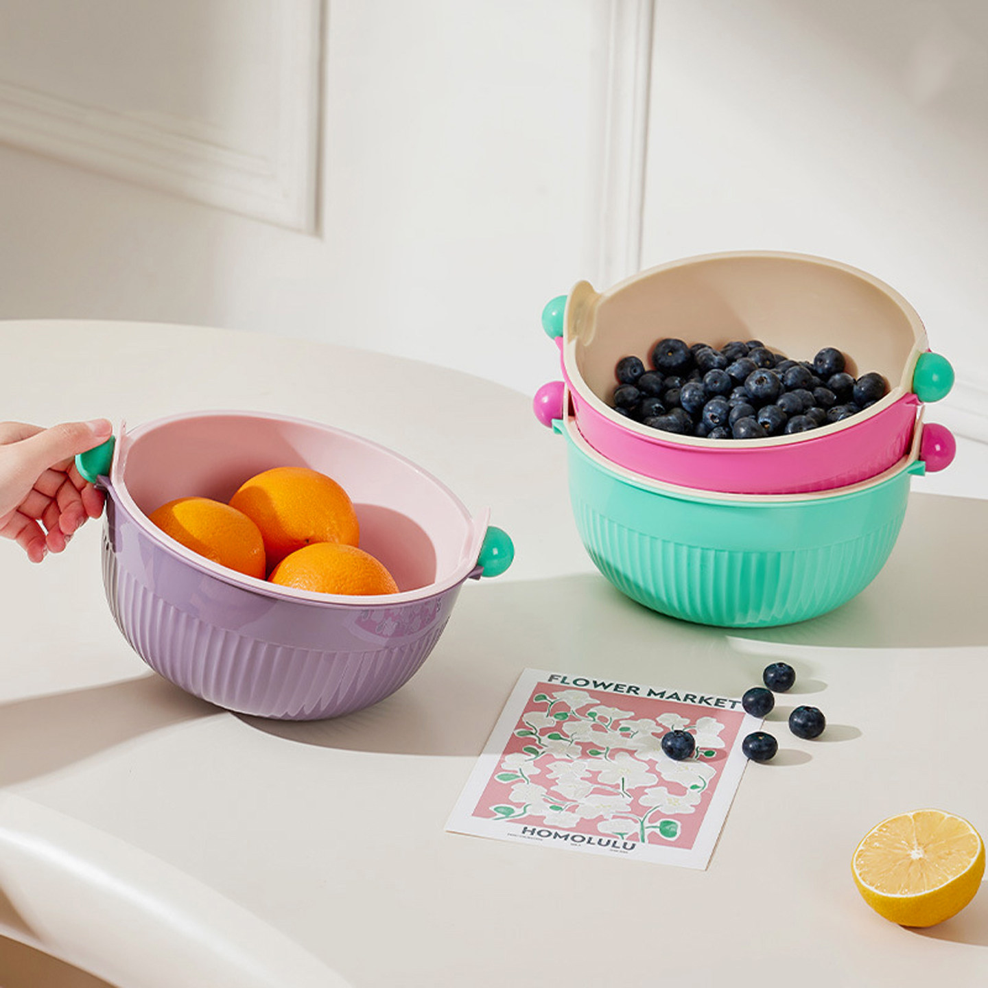 Auramoon.玖悦.双层洗菜沥水篮多巴胺圆球滤水果盘淘米篮 | 像片,淘宝优惠券,粉丝福利购,淘宝优惠卷